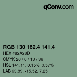 カラーコード: RGB 130 162.4 141.4 | qconv.com