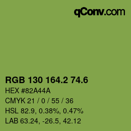 カラーコード: RGB 130 164.2 74.6 | qconv.com