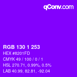 Farbcode: RGB 130 1 253 | qconv.com