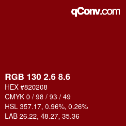 カラーコード: RGB 130 2.6 8.6 | qconv.com