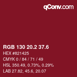 カラーコード: RGB 130 20.2 37.6 | qconv.com