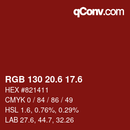 カラーコード: RGB 130 20.6 17.6 | qconv.com