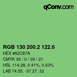 カラーコード: RGB 130 200.2 122.6 | qconv.com