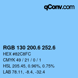 カラーコード: RGB 130 200.6 252.6 | qconv.com