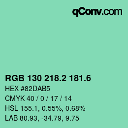 カラーコード: RGB 130 218.2 181.6 | qconv.com