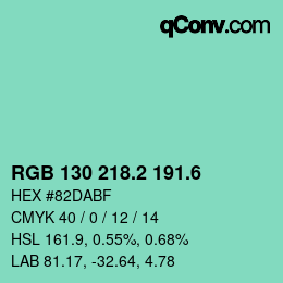 カラーコード: RGB 130 218.2 191.6 | qconv.com
