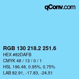 カラーコード: RGB 130 218.2 251.6 | qconv.com