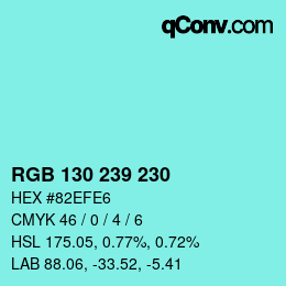 Color code: RGB 130 239 230 | qconv.com
