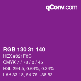 Color code: RGB 130 31 140 | qconv.com