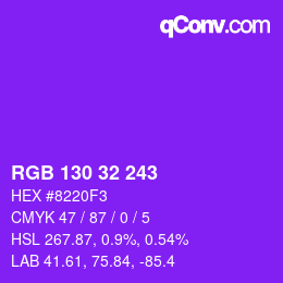 Color code: RGB 130 32 243 | qconv.com
