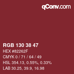 カラーコード: RGB 130 38 47 | qconv.com