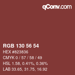 颜色代码: RGB 130 56 54 | qconv.com