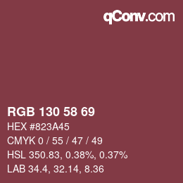 Color code: RGB 130 58 69 | qconv.com