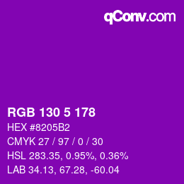 カラーコード: RGB 130 5 178 | qconv.com