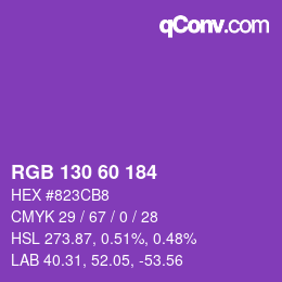 Color code: RGB 130 60 184 | qconv.com