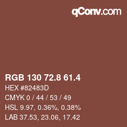 カラーコード: RGB 130 72.8 61.4 | qconv.com