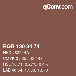 颜色代码: RGB 130 84 74 | qconv.com