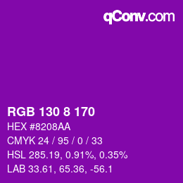 カラーコード: RGB 130 8 170 | qconv.com