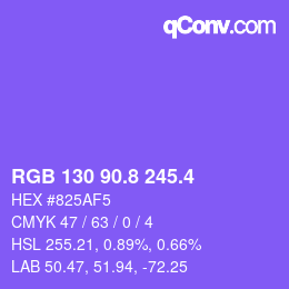 カラーコード: RGB 130 90.8 245.4 | qconv.com