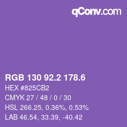 カラーコード: RGB 130 92.2 178.6 | qconv.com