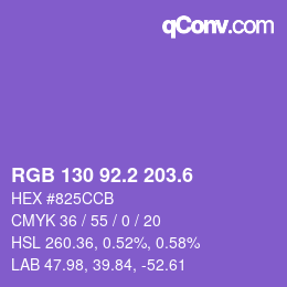 カラーコード: RGB 130 92.2 203.6 | qconv.com