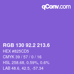 カラーコード: RGB 130 92.2 213.6 | qconv.com