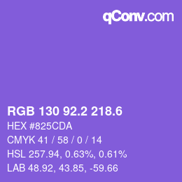 カラーコード: RGB 130 92.2 218.6 | qconv.com