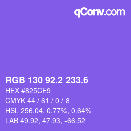 カラーコード: RGB 130 92.2 233.6 | qconv.com