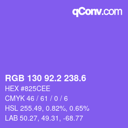 カラーコード: RGB 130 92.2 238.6 | qconv.com
