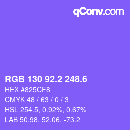カラーコード: RGB 130 92.2 248.6 | qconv.com
