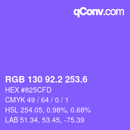 カラーコード: RGB 130 92.2 253.6 | qconv.com