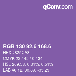 カラーコード: RGB 130 92.6 168.6 | qconv.com