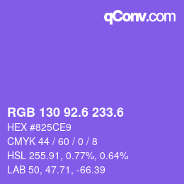 カラーコード: RGB 130 92.6 233.6 | qconv.com