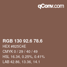 カラーコード: RGB 130 92.6 78.6 | qconv.com