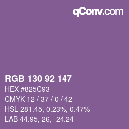 Color code: RGB 130 92 147 | qconv.com