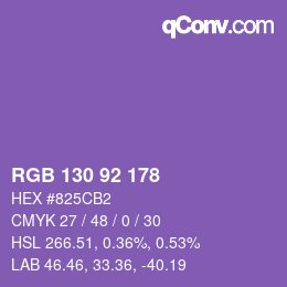 Color code: RGB 130 92 178 | qconv.com
