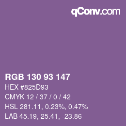 Color code: RGB 130 93 147 | qconv.com