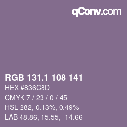 カラーコード: RGB 131.1 108 141 | qconv.com