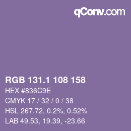 カラーコード: RGB 131.1 108 158 | qconv.com
