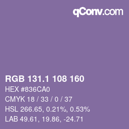 カラーコード: RGB 131.1 108 160 | qconv.com