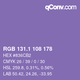カラーコード: RGB 131.1 108 178 | qconv.com