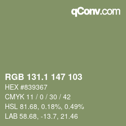 カラーコード: RGB 131.1 147 103 | qconv.com