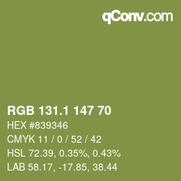 カラーコード: RGB 131.1 147 70 | qconv.com