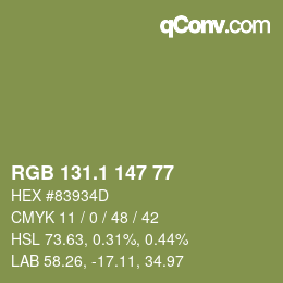 カラーコード: RGB 131.1 147 77 | qconv.com