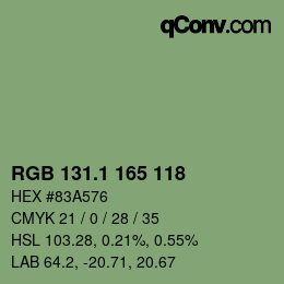 カラーコード: RGB 131.1 165 118 | qconv.com