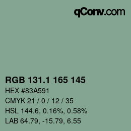カラーコード: RGB 131.1 165 145 | qconv.com