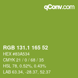 カラーコード: RGB 131.1 165 52 | qconv.com