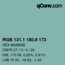 カラーコード: RGB 131.1 180.8 173 | qconv.com