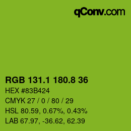 カラーコード: RGB 131.1 180.8 36 | qconv.com