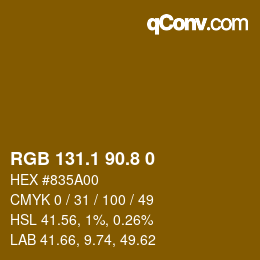 Color code: RGB 131.1 90.8 0 | qconv.com
